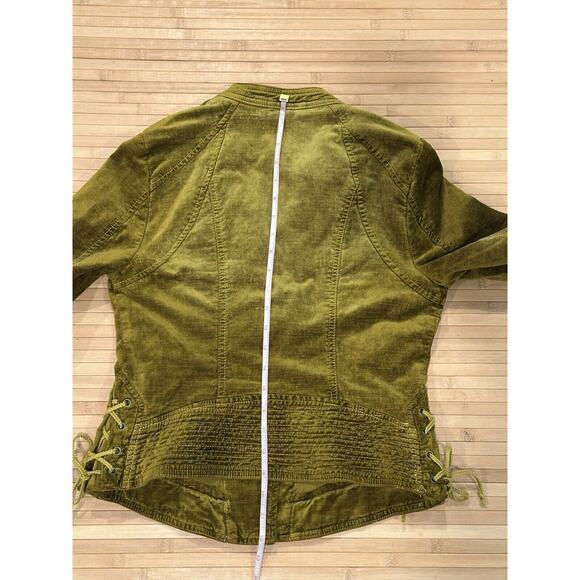 Free People Lacey Velvet Jacket Moto Lace Up Side Cuff Zip Charteruse Small Rare - Picture 14 of 15